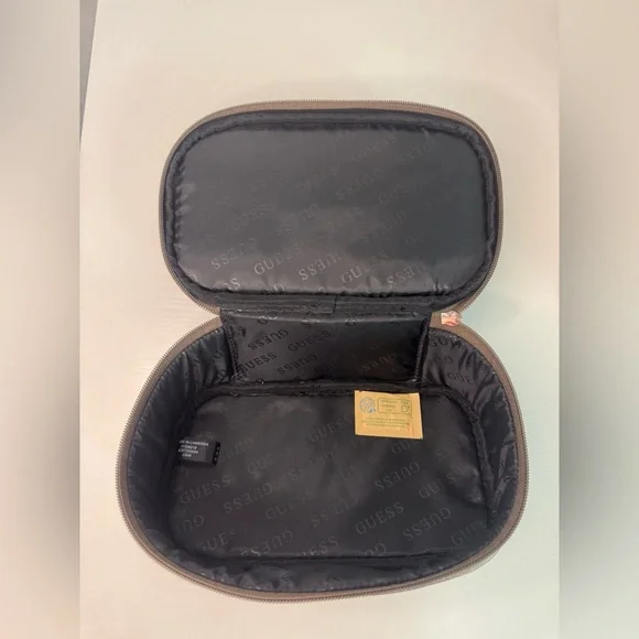 Guess Travel Cosmetic Bag Brown Logo 2 Tier Makeup Case Double Layer Organizer - Picture 5 of 8